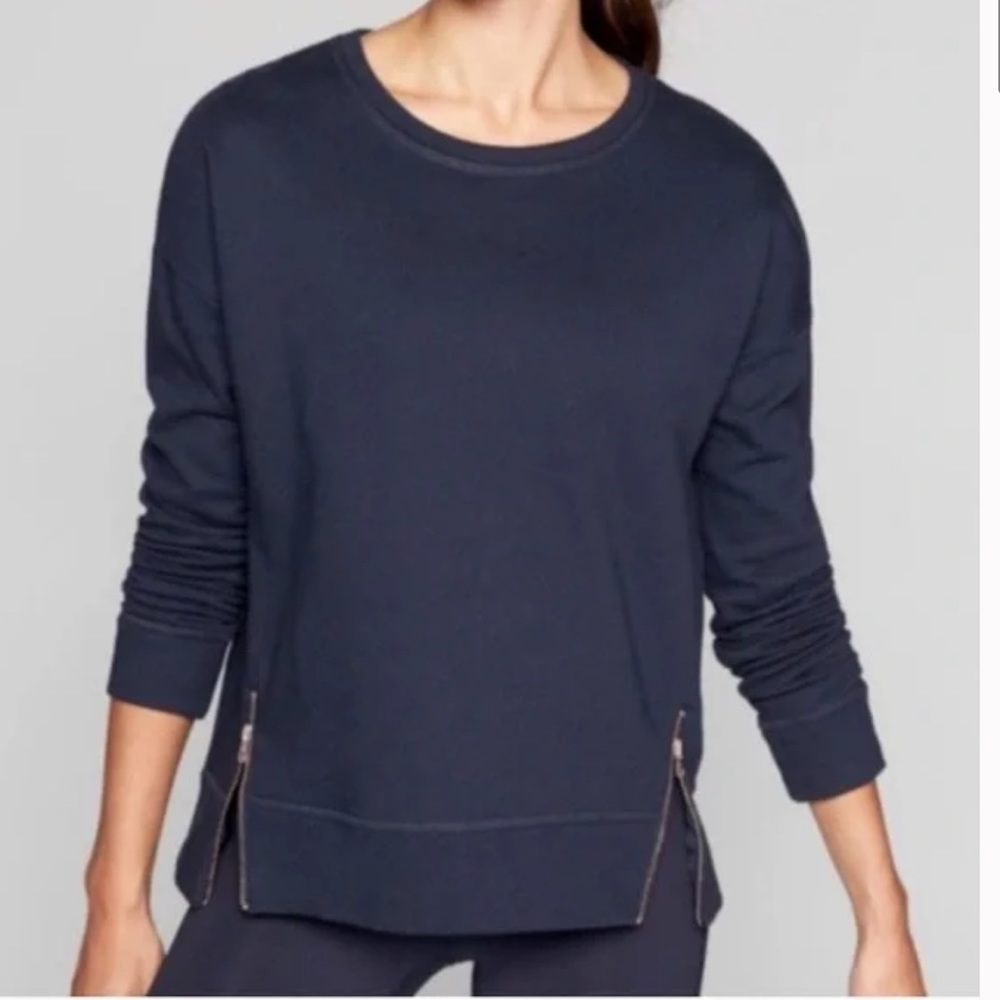 ATHLETA‎ Women’s Cityscape Pullover Navy Blue Gold Zippers Sweatshirt Medium